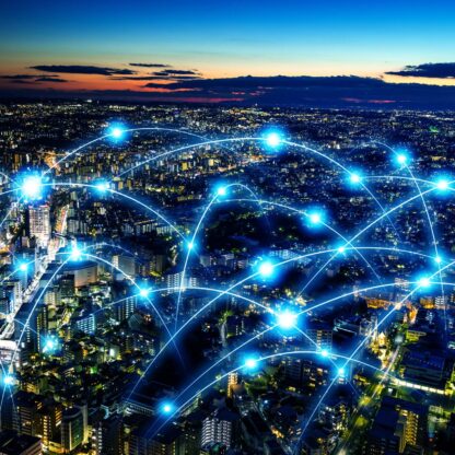 Smart city and telecommunication network concept. abstract mixed
